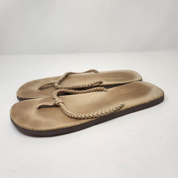 Abercrombie and Fitch Tan Braided Leather Thong Sandal Women Size 10 Flats Y2K - Picture 3 of 9
